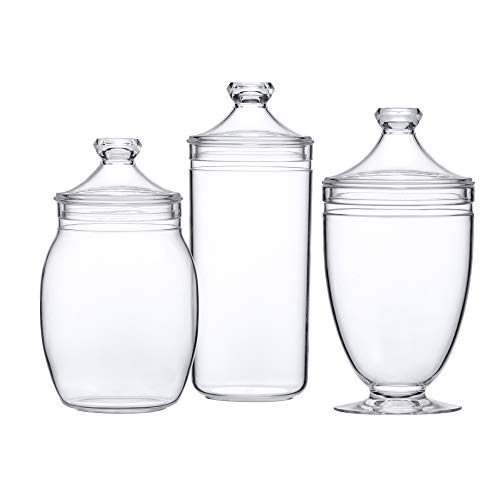 Amazing Abby - Adore - Acrylic Apothecary Jars (3-Piece Set), Plastic Jars With Lids, Bathroom Canisters, Vanity Organizers, Candy Buffet, Wedding Display, Bpa-Free And Shatter-Proof #TOP5