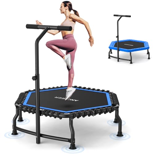 ANCHEER 50' Rebounder Trampoline for Adults with Adjustable Bar, 550 LBS Mini Trampoline with Quiet Exercise Rebounder for Kids Adults Indoor/Garden Cardio Trainer Workout