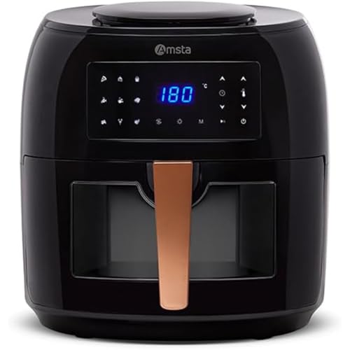 AMSTA Freidora de Aire Sin Aceite 7.5L | 1800W | Panel Digital, 9 Programas, Ventana Transparente, Temporizador, Apagado Automático, Temperatura Ajustable