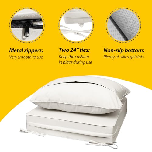 Image of AAAAAcessories Outdoor Seat Cushions for Chairs, Fade-Resistant, Waterproof Patio Furniture Replacement Cushions, 25.5 inch x 25.5 inch x 5 inch + 25.5 inch x 19 inch, Set of 2, Linen White