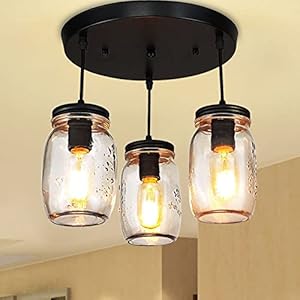 Kitchen island light adjustable pendant lightingglass mason jar hanging lamp 3 light  urban country home decor