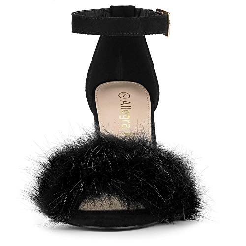 Allegra K Allegra K Women's Faux Fur Ankle Strap Block Heels Black Sandal - 11 M US