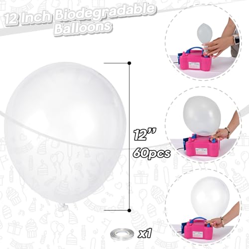 Image of Clear Balloons 12 Inch, 60 PCS Clear Latex Balloons Bright Light Transparent Bubble Bobo Balloons for Arch, Biodegradable Balloons as Halloween Christmas Birthday Wedding Baby Shower Party Decorations