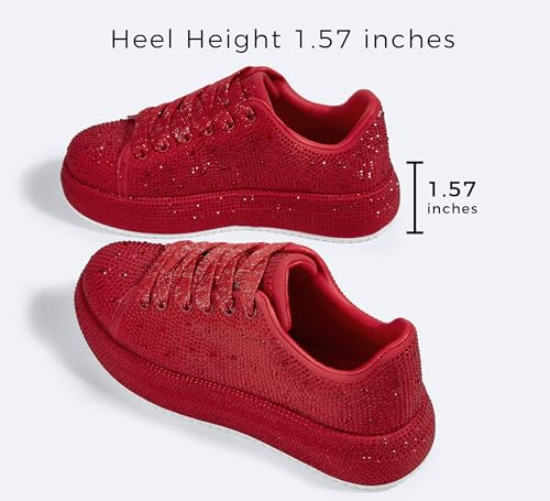 Image of LUCKY STEP Rhinestone Sneakers for Women Platform Sparkly Glitter Bling Tennis Shoes Fashion Bedazzled Wedding Bridal Party Walking Sneakers