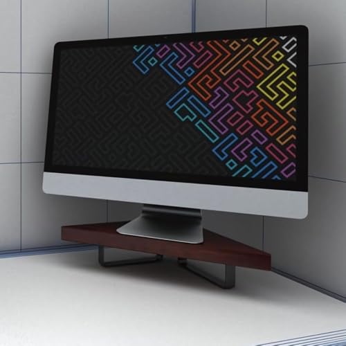 Image of flux Wooden Monitor Stand | Monitor Stand Riser | Laptop Stand | Pc Stand Wooden | Made for Corners ,Material: Particle Board & Metal 23 Inch Shelf size -(45 x 25 x 8.5 cm) (Triangular Rustic Red)