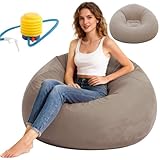 Wapasezyar Aufblasbarer Sitzsack, Sitzsack Indoor Beanbag 105 x 105 x 60 cm, Luftsofa Lazy ohne Sitzsackfüllung für Wohnzimmer Liegestuhl Schlafzimmer, Aufblasbares Sessel für Erwachsene (Hellbraun)