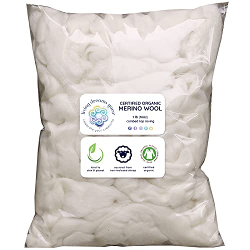 Organic Merino Wool Roving for Spinning, Felting & More - 1 LB, Natural White
