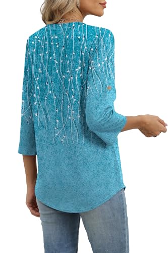Image of XIEERDUO 3 /4 Length Sleeve Womens Tops V Neck T Shirts Both Side Buttons Blouses Business Casual Outfits Loose Fit