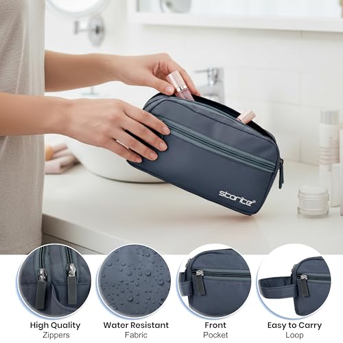Image of Storite Toiletry Bag for Men & Women - Blue | Water-Resistant Polyester Travel Pouch for Storing Toiletries Shaving Kit Makeup Cosmetics & Daily Travel Essentials