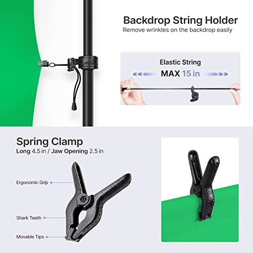 Limostudio, Agg1459, 10 Ft. Backdrop Support Stand Light Softbox Lighting Kit With 10 Ft. White Black Green Background Screen Backdrop For Photo Studio #TOP4