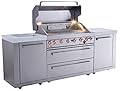 Mont Alpi MAi805 44-inch 6 Burner 115000 BTU Stainless Steel Original Series Modular Outdoor Kitchen Island Barbecue Grill with Storage + Infrared Side and Rear Burner + Granite Countertops