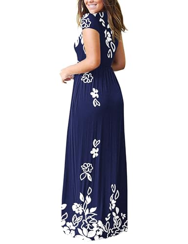 Image of MISFAY Women's Short Sleeve Maxi Dresses Long Casual Dresses with Pockets | Empire Elastic Waist, Crew Neck, Floor Length, Strentchy Flowy A Line Fit, Loose Plain Summer Outfits, Vacation Wear