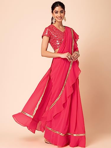 Image of Indya Women's Georgette Embellished Short Sleeve Regular Fit Blouse Pack of 1