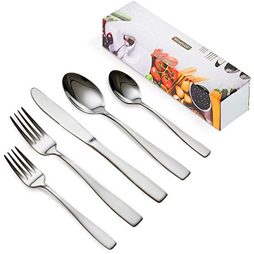 REMIHOF Silverware Flatware Cutlery Set Service For 4, 20-piece Stainless Steel Silverware Set, Kitchen Forks Spoons Knives Set, Mirror Polished with Matte Handles, Dishwasher Safe