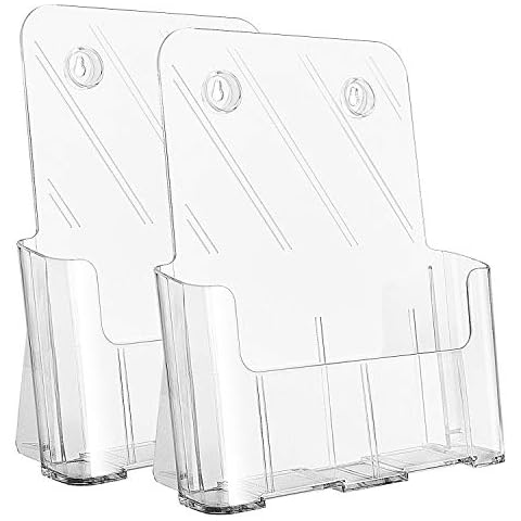 KTRIO Acrylic Brochure Holder 8.5 x 11 inch, Plastic Acrylic Literature Holders Clear Flyer Holder Rack Card Holder, Magazine, Pamphlet, Booklet Display Stand Trifold Holder Desk or Wall Mount 2 Pack Cover