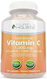 Purely Holistic Vitamin C 1000mg, 365 Capsules, 12 Month Supply, 2 Stage Timed Release with Ascorbic Acid, Rosehip & Acerola Cherry Bioflavonoid, Immune System Support, Vegan