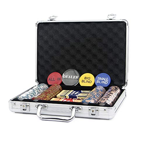 YYHJ Malet�n P�ker Profesional,Fichas Compuestas de Arcilla, Set con 200 Fichas, 2 Barajas, 5 Dados y Bot�n Dealer, Aluminio