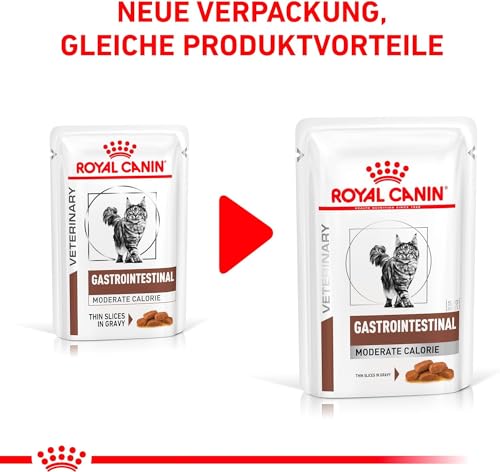 Royal Canin Veterinary Gatrointestinal Moderate Calorie | 4er Pack | 4 x 12 x 85 g | Diät-Alleinfuttermittel für Katzen | Zur Linderung akuter Resorptionsstörungen des Darms