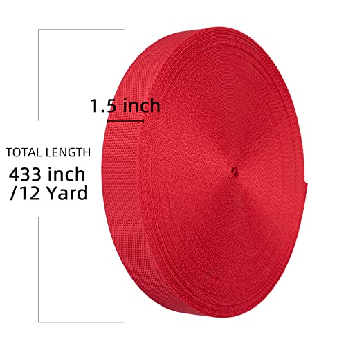 Image of Nylon Webbing 1.5 Inch, Heavy Duty Nylon Webbing Strap 12 Yard,Durable Nylon Strapping for Indoor or Outdoor Gear, DIY Crafting, Repairing, (Red, 12 Yard)