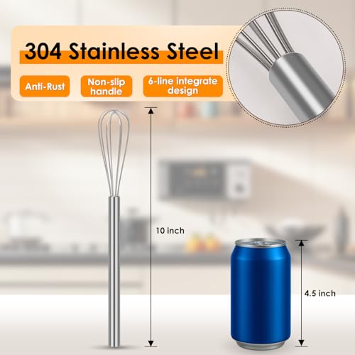 Image of HOTEC 10 Inch Mini Whisk Anti-Rust 304 Stainless Steel Small Whisks for Cooking, Baking, Mixing Ingredients & Deep Containers
