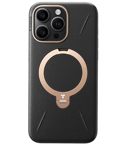 TORRAS Ostand Q3 VegSkin für iPhone 15 Pro Max Hülle(Nachhaltig Silikonleder) (360 Magnetischer Unsichtbarer Ständer) Premium Haptik Langlebig Hülle iPhone 15 Pro Max Case Edle Lederstruktur Schwarz