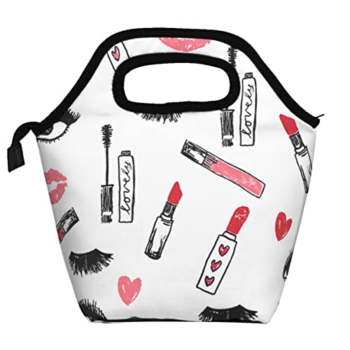 Allgobee Insulated Lunch Bag Makeup-Lipstick-Eyelashes-Beauty Tote Reusable Lunch Box Container For Work Office Travel #TOP25