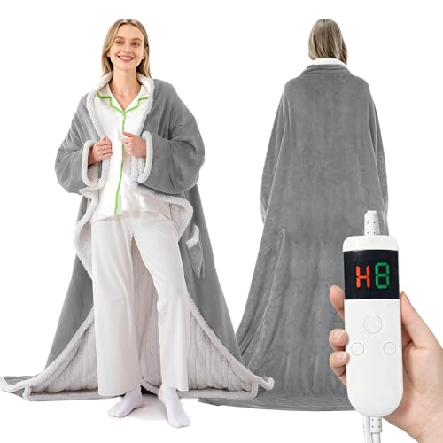 Image of Wearable Heated Blanket With Sleeves & Foot Pocket, Heated Throw Blankets Fast Heating Blanket With 10 Heat Settings Auto Shut Off Over-Heat Protection-Warm Gift, Machine Washable, 52 inch*72 inch+18 inch