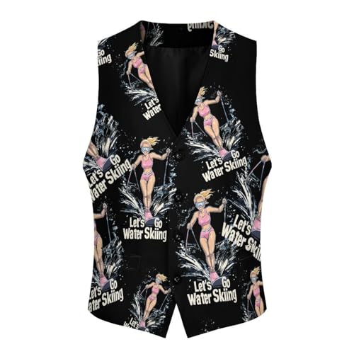 Let'S Go Water Skiing Ski Casual Suit Vest for Men Formal Business Dress Regular Fit Waistcoat Tuxedo3