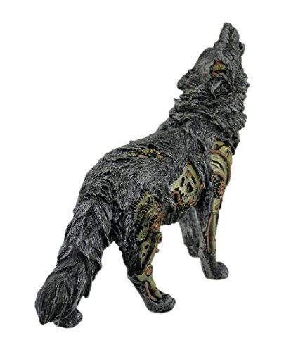 Estatua lobo gris aullador estilo steampunk miniatura 3