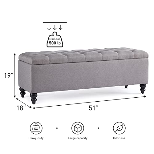 Huimo Ottoman With Storage, 51-Inch Storage Ottoman Bench With Button-Tufted, Bedroom Bench Safety Hinge Ottoman In Upholstered Fabrics, Large Storage Bench For Bedroom, Living Room (Grey) #TOP1