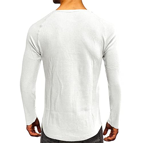 Men's Henley Shirt Long Sleeve Waffle Thermal Underwear Henley Top Casual Slim Fit Lightweight 3 Button T Shirts (White,Large)3