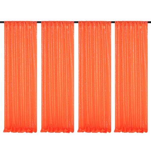 Image of Orange Party Decor Sequin Curtains 4Pcs 2FTx8FT Halloween Photo Backdrop Wedding Glitter Fabric Backdrops Birthday Party Background Christmas Home Decoration