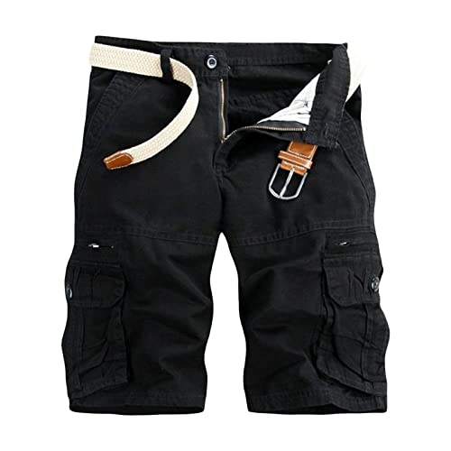 JEShifangjiusu Short Léger Multi Poches pour Homme Short Cargo D'extérieur Coupe Décontractée Pantalon Court Militaire de Randonnée en Coton Décontracté (Noir,34) Cover