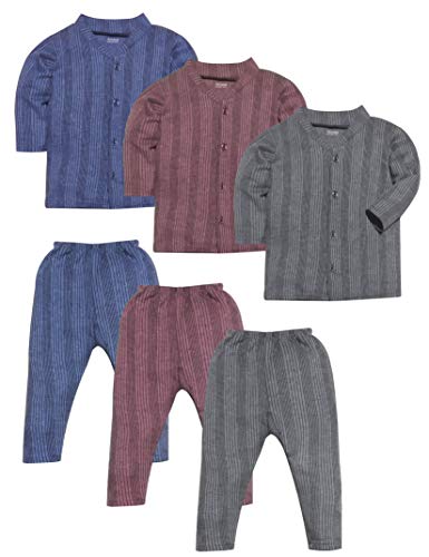 Image of Kids Winter Wear Thermal Suit Full Sleeves Front Open Top & Pajama Set Body Warmer for Boys & Girls (0-36 Month; Pack of 3)