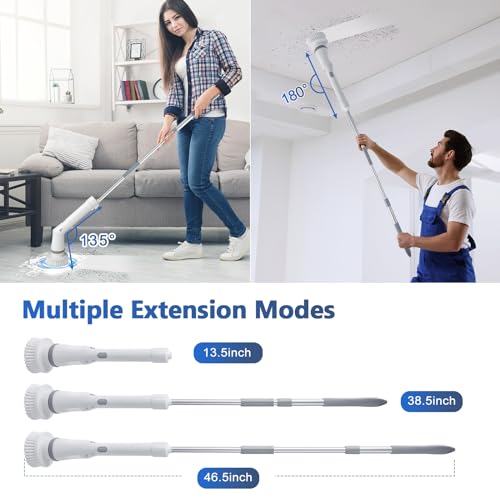 Image of Qimedo Upgrade Rechargeable Electric Scrubber for Cleaning, 45-inch Handheld Spin Scrubber with Extended Long Handle, Cordless Power Dish Scrubber with 6 Brushes for Bathtub Grout Tile Floor