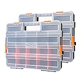 EMENTOL 2PCS Toolbox Organizer Sets, 20 Removable Dividers, Durable Plastic Box, Excellent for Screws, Nuts, Small Parts, 34-Compartment, Black/Orange, 2 Pieces Set