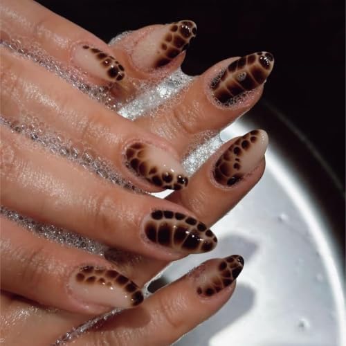 Tortoise Shell Press on Nails Brown Fake Nails Short Almond Nail Press ons