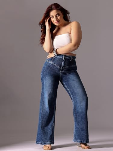 Image of Miss Chase A+ Women's High Rise Regular-Length Stretchable Denim Wide-Leg Shaping Jeans