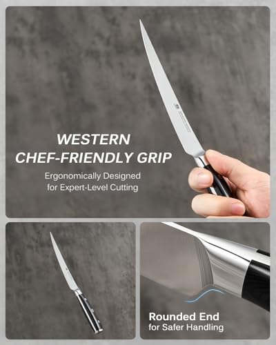 Image of KYOKU 6 in. Japanese Boning Knife, Samurai Series Wide Curved Knife for Boning with Pakkawood Handle, German 1.4116 Stainless Steel Full Tang Meat Deboning, with Protective Sheath & Gift Box