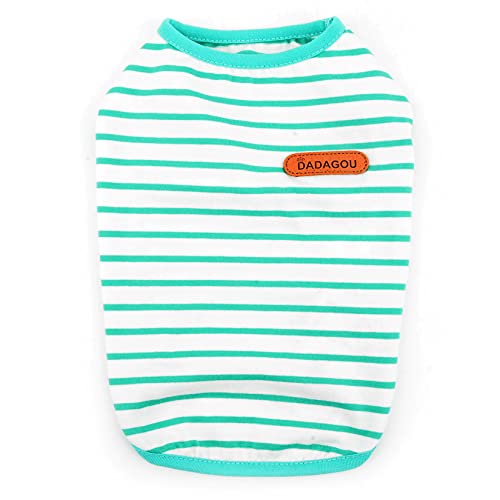 Zunea Dog Shirts for Small Dogs Summer Puppy Pet Clothes T-Shirts Soft Cotton Vest Striped Breathable Sleeveless Tank Top Pet Cats Chihuahua Basic Tee Shirt Apparel for Dogs Girls Boys Green S - Image 3
