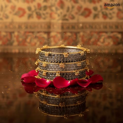 Image of Kashmiri Ghangharoo Glass Bangle Set for Women| Light Weight Bangles | Traditional Transparent Fancy Glass Chudi Set for Wedding, Party|Set Of 16(12 Glass + 4 ghungroo bangles)