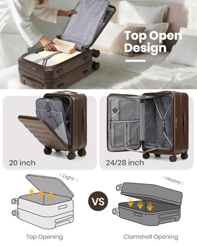 Image of Joyway Luggage Set 5 Piece Top Opening Suitcase Set with Spinner Wheel and TSA Lock, PC Hard Shell Carry on Luggage with Front Pocket, Suitcase with Backpack and Foldable Storage Bag (Coffee)