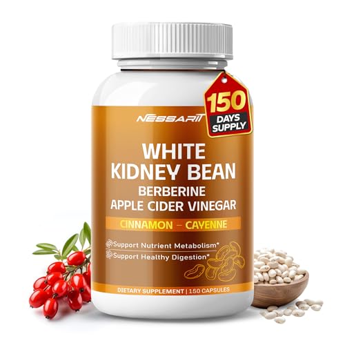 NESSARIT White Kidney Bean Berberine Apple Cider Vinegar Cinnamon & Cayenne Support Metabolism & Healthy Digestion 150 Capsules