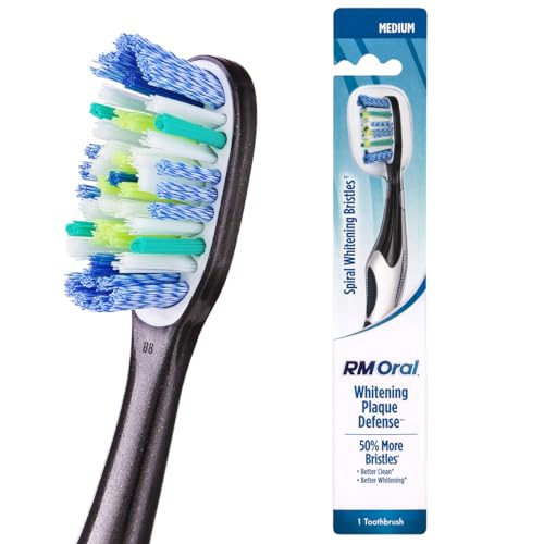 RM Oral Whitening Plaque Defense Medium Toothbrush Spiral Bristles for Superb Whitening Power Tips for Removing Plaque Tongue & Cheek Cleaner Fights Bad Breath 1 Count