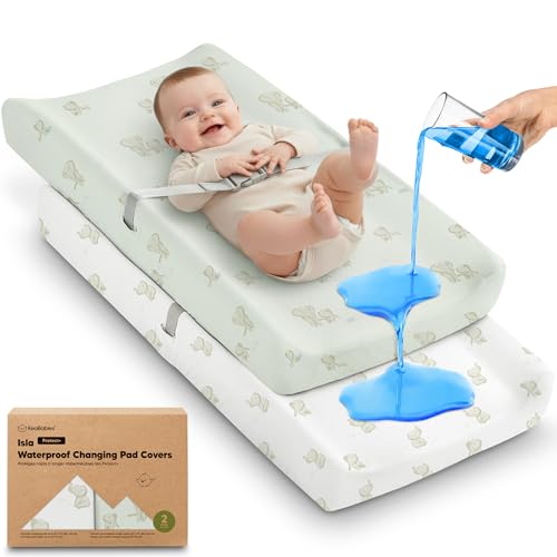 Image of 2-Pack Waterproof Changing Pad Covers Boy, Girl - 32x16 Soft Viscose Derived from Bamboo Baby Changing Table Cover, Wipeable Diaper Change Pad Sheets, Nursery Contour Baby Diaper Change Liner (Elly)