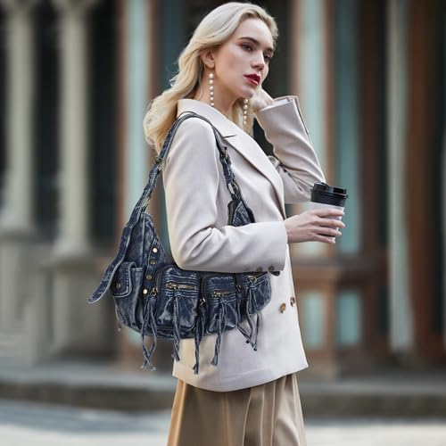 Image of Angel Kiss Hobo Bags Purse for Women Y2K Shoulder Bag Multi Pockets Designer Satchel Studded Handbags with Strap