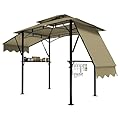 GarveeLife 8'x 5' Grill Gazebo Canopy,Outdoor BBQ Grill Patio Canopy Tent with Led Light/Extra Shadows*2/Bottle Opener/Hanging Hooks for Outdoor/Backyard/Patio/Garden/Beach (Khaki)