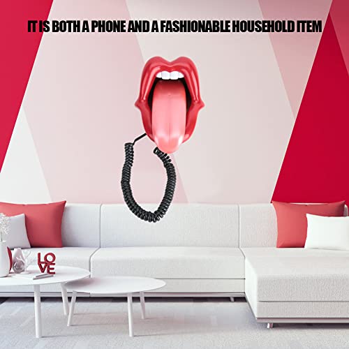 Teléfono fijo retro rojo con forma de labios miniatura 2