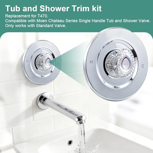Image of T470 Shower Trim Kit, Compatible with Moen Chateau Shower Trim Kit, Single-Handle Tub /Shower Trim, Includes Escutcheon, Tubes, Screws and Shower Handle (Chrome)