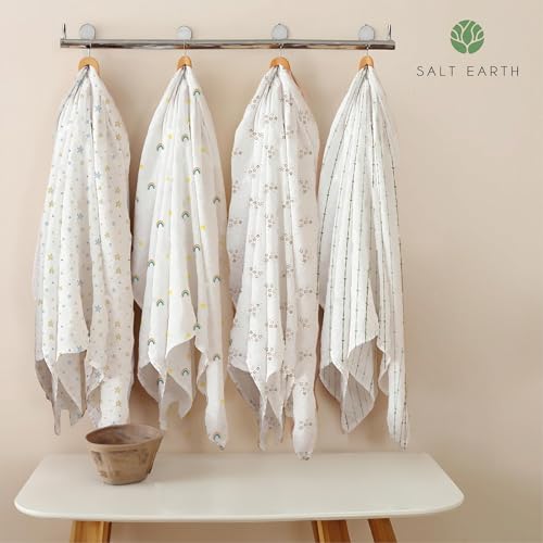 Image of Salt Earth 100% Organic Cotton GOTS Certified 2-Layered Swaddle Baby Blanket, 4 Pack,47 inchx47 inch Receiving Blankets for Swaddling,Wrap for Boy & Girl, Newborn Baby Essentials, Registry (Star & Rainbow)